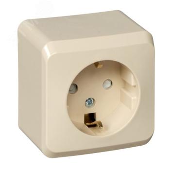 38850 Розетка 1-м ОП Этюд 16А IP20 250В с заземл. защ. шторки крем. SE