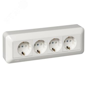 37269 Розетка 4-м ОП Blanca / Прима 16А IP20 250В с заземл. защ. шторки с монтажн. пластиной (опт. у