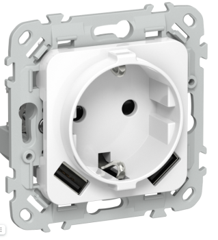 43916 Розетка 1-м СП FLITE РСЮша11-1-ФлБ 16А с USB A+A 3.1А с заземл. с защ. шторками безвинтовое кр