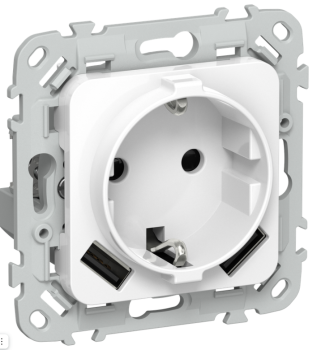 43919 Розетка 1-м СП FLITE РСЮша11-0-ФлБ 16А с USB A+A 3.1А с заземл. с защ. шторками механизм бел.