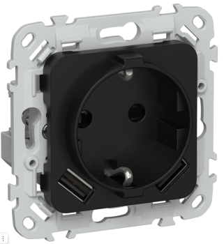 44008 Розетка 1-м СП FLITE РСЮша11-1-ФлЧ 16А с USB A+A 3.1А с заземл. с защ. шторками безвинтовое кр