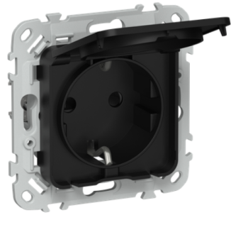 44045 Розетка СП FLITE РСшкр11-0-44-ФлЧ 16А IP44 с заземл. с защ. шторками и крышкой механизм черн.
