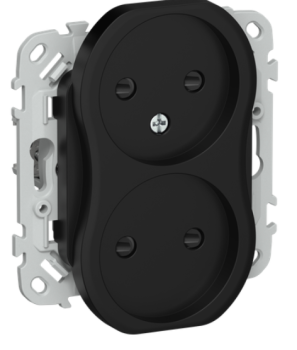 44053 Розетка 2-м СП FLITE РСш02-0-ФлЧ 10А без заземл. с защ. шторками механизм черн. IEK