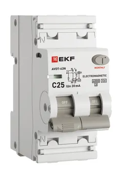 8652 Дифференциальный автомат АВДТ-63 25А/30мА(характеристика С, эл-мех тип А) 6кА EKF