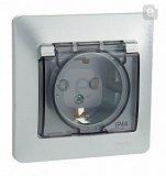 32241 Розетка 1-м СП Glossa 16А IP44 с заземл. защ. шторки с крышкой в сборе алюминий SE