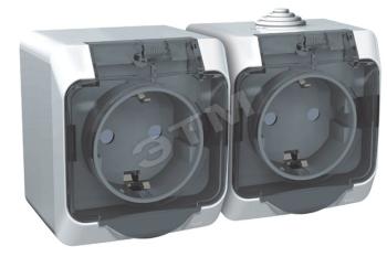 32510 Розетка 2-м ОП Этюд 16А IP44 250В с заземл. защ. шторки с крышкой бел. SE