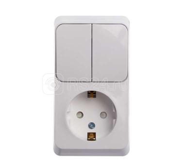 32511 Блок ОП Этюд (1-м розетка с заземл. защ. шторки + 2-кл. выкл.) бел. SE